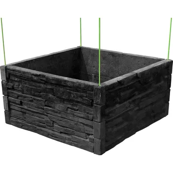 Květináč Barigadi Vyvýšený záhon betonový 100x100 cm, výška 50 cm, vzor štípaný kámen, antracit