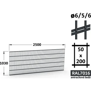 Plot Plotový panel 2D Standard 45, 103×250 cm, antracitově šedá