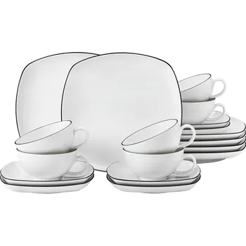 jídelní souprava Velká čajová sada hranatá 18 ks. LIDO BLACK LINE, černá, Seltmann Weiden