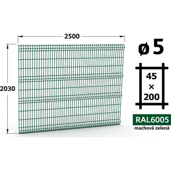 Plot Plotový panel 3D Standard 45, 203×250 cm, mechová zelená