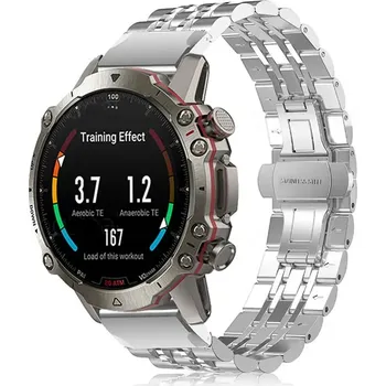 Řemínek na hodinky Kovový článkovitý Garmin QuickFit řemínek 22mm - Stříbrný IR-AWGW-0610