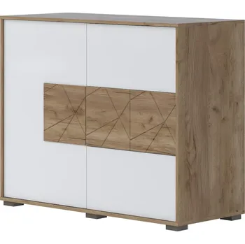 Komoda Komoda STELA K13 - dub tobacco/křišťálově bílá lesk