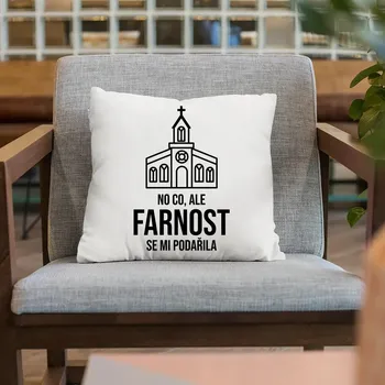 Žertovný předmět No co, ale farnost se mi podařila - polštář s potiskem