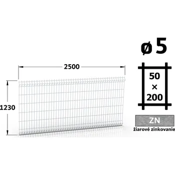 Plot Plotový panel 3D Standard 50, 123×250 cm, žárové pozinkování