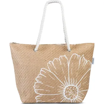 Plážová taška Plážová taška z papírového lýka Fabrizio Summer 55213A hnědá s květinou – stylový a lehký letní doplněk | Cooltovka.cz