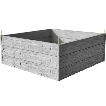 Vyvýšený záhon Barigadi Vyvýšený záhon betonový 200x200 cm, výška 75 cm, vzor štípaný kámen, přírodní šedá