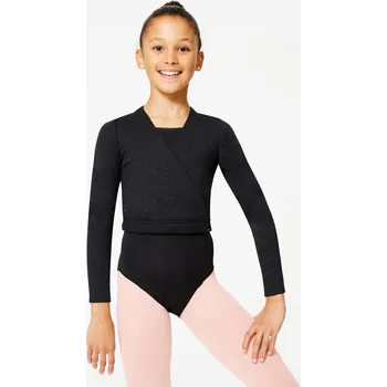 DOMYOS Dívčí baletní blůza zavinovací 12 LET ČERNÁ