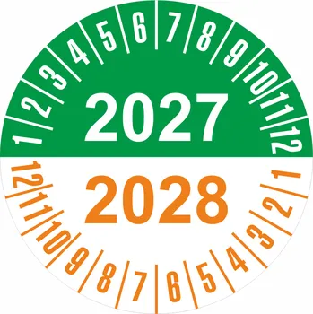 Speciální papír Revizní štítek 2027-2028 samolepící vinylová fólie 25 mm aršík 30 kusů