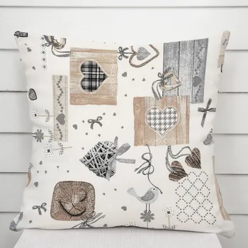 Povlak na dekorativní polštářek Dekorační povlak na polštář Porto PRT-014 Hnědo-šedá srdíčka na krémovém 40 x 40 cm