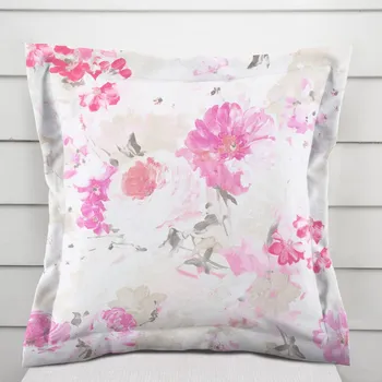 Povlak na polštářek Dekorační povlak na polštář s lemem PM-030 Růžové malované květy 50 x 60 cm
