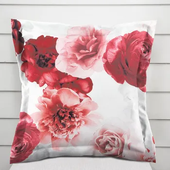 Povlak na dekorativní polštářek Dekorační povlak na polštář s lemem PM-017 Velké červené květy 40 x 60 cm