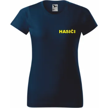 ON-DESIGN Tmavě modré dámské triko pro hasiče Velikost: 3XL, Umístění potisku: levé prso, Barva potisku: žlutá