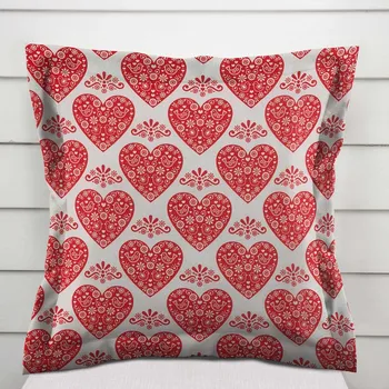 Povlak na polštářek Dekorační povlak na polštář s lemem PML-094 Červená srdce na bílém 50 x 60 cm