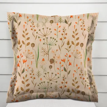 Povlak na polštářek Dekorační povlak na polštář s lemem PML-070 Podzimní rostliny na světle hnědém 50 x 60 cm
