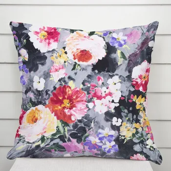 Povlak na polštářek Dekorační povlak na polštář PM-020 Malované květy na šedém 50 x 60 cm