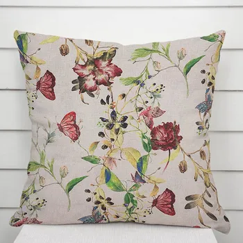 Povlak na polštářek Dekorační povlak na polštář PML-083 Květiny a motýli na béžovém 50 x 60 cm