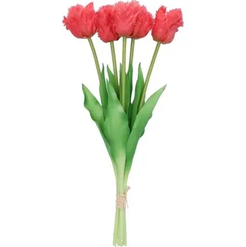 umělá květina Kytice 5ks tmavě růžových realistických tulipánů Tulips Papagayo - 39 cm