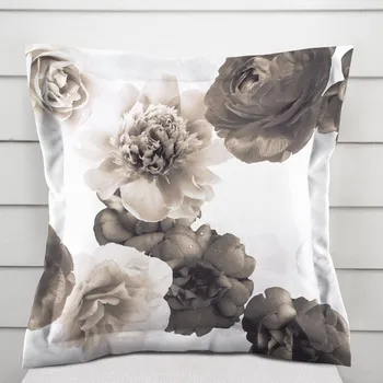 Povlak na polštářek Dekorační povlak na polštář s lemem PM-016 Velké hnědé květy 50 x 60 cm