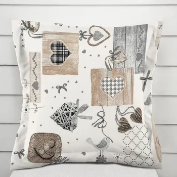 Povlak na polštářek Dekorační povlak na polštář s lemem Porto PRT-014 Hnědo-šedá srdíčka na krémovém 50 x 60 cm