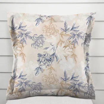 Povlak na polštářek Dekorační povlak na polštář s lemem PML-058 Květinová perokresba na světle béžovém 50 x 50 cm