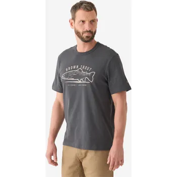 Pánské tričko CAPERLAN Rybářské bavlněné tričko s krátkým rukávem s potiskem pstruha XL ŠEDÁ