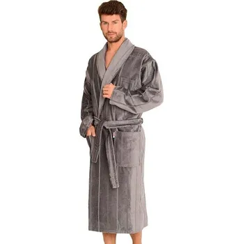 Dámské noční prádlo De Lafense 819 pánský župan 3XL-4XL šedé pruhy 3xl