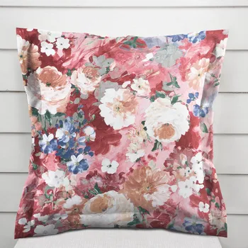 Povlak na polštářek Dekorační povlak na polštář s lemem PM-054 Malované květy na růžovém 50 x 60 cm