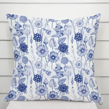 Povlak na dekorativní polštářek Dekorační povlak na polštář PML-090 Modré jarní květiny na bílém 40 x 40 cm