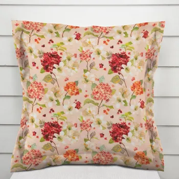 Povlak na polštářek Dekorační povlak na polštář s lemem PML-091 Hortenzie a lilie na růžovém 50 x 50 cm
