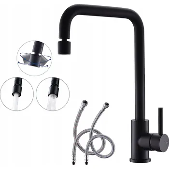 Vodovodní baterie STOJÍCÍ KUCHYŇSKÁ BATERIE KOHOUTEK S OTOČNOU HUBICÍ ČERNÝ KENES