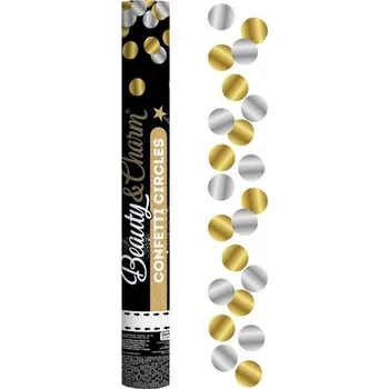 Konfeta Konfety vystřelovací 40 cm kruhy zlaté a stříbrné metalové z folie