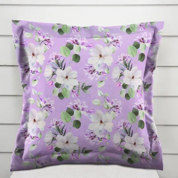 Povlak na polštářek Dekorační povlak na polštář s lemem PML-044 Květy magnolie na fialovém 40 x 60 cm