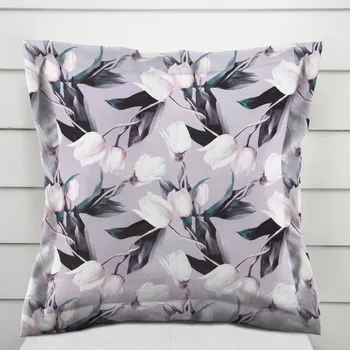 Povlak na dekorativní polštářek Dekorační povlak na polštář s lemem PML-034 Bílé tulipány na šedém 40 x 60 cm