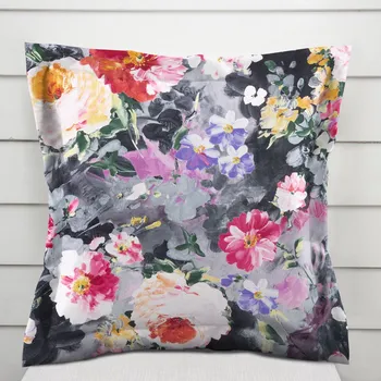 Povlak na polštářek Dekorační povlak na polštář s lemem PM-020 Malované květy na šedém 35 x 45 cm