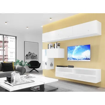 Obývací stěna MOB Berny 72 (bílá + bílý lesk)