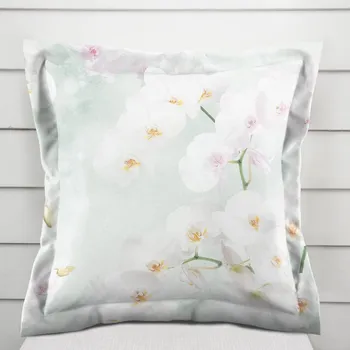 Povlak na polštářek Dekorační povlak na polštář s lemem PM-019 Orchideje na světle zeleném 50 x 60 cm