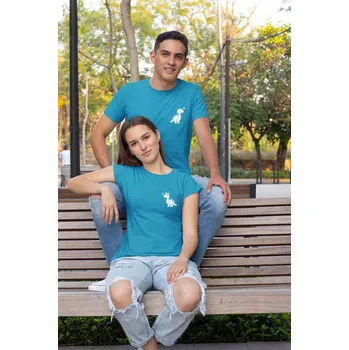 Pánské tričko Trička pro páry Dinosauři Barva: Tyrkysová, Dámska velikost: XS, Pánska velikost: 4XL