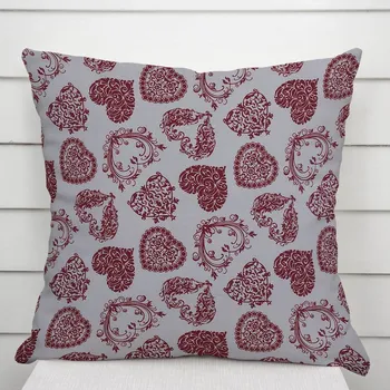 Povlak na dekorativní polštářek Dekorační povlak na polštář PML-095 Vínová srdce na šedém 50 x 50 cm