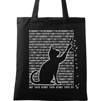 Nákupní taška Bavlněná taška Kočka Hacker CyberCat (Barva: Černá)