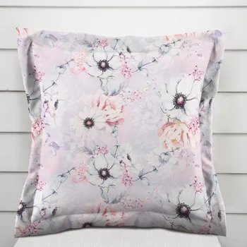Povlak na dekorativní polštářek Dekorační povlak na polštář s lemem PML-068 Růžové květy na šedofialovém 40 x 60 cm