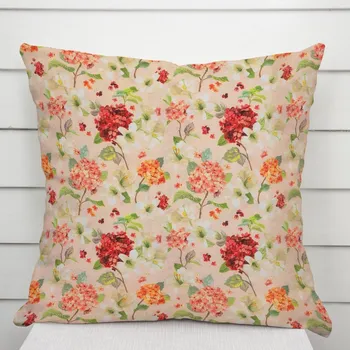 Povlak na dekorativní polštářek Dekorační povlak na polštář PML-091 Hortenzie a lilie na růžovém 50 x 50 cm