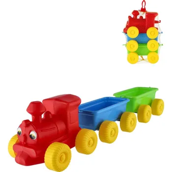 Vláček a vláčkodráha Vláček barevný 60cm baby mašinka s očima + 2 vagónky plast | 33