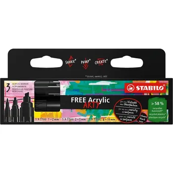 Akrylový popisovač STABILO Free T100, T300 a T800C, 3ks černé