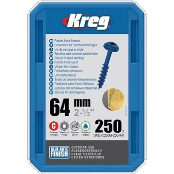 Šroub Kreg Blue-Kote Maxi-Loc Šrouby pro skryté spoje - 64 mm, hrubý závit, 250 ks