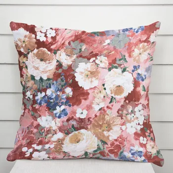 Povlak na polštářek Dekorační povlak na polštář PM-054 Malované květy na růžovém 50 x 50 cm