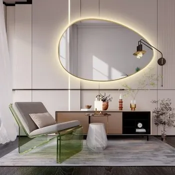 Zrcadlo Organické zrcadlo ve zlatém rámu MDF SLIM s osvětlením - ZOE LED - barva rámu dle vašeho výběru