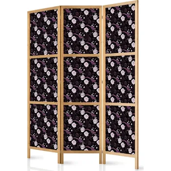 Paraván Japonský paraván - Ptáci mezi květinami - Bažanti Okolní pivoňky - Fialová Velikost: 135x172 cm