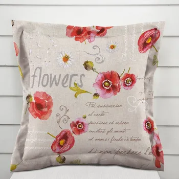 Povlak na polštářek Dekorační povlak na polštář s lemem Porto PRT-022 Vlčí máky a kopretiny na režném 30 x 50 cm