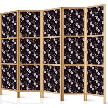 Paraván Japonský paraván - Ptáci mezi květinami - Bažanti Okolní pivoňky - Fialová Velikost: 225x172 cm