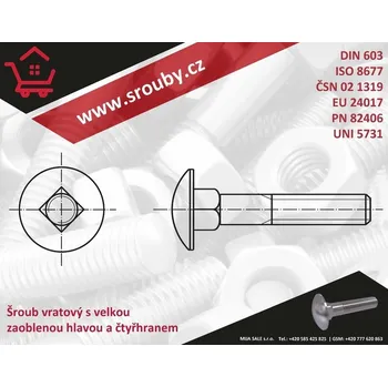 Šroub DIN 603 M 6x 35 - 4.6 Šroub vratový s velkou zaoblenou hlavou a čtyřhranem - zinek bílý